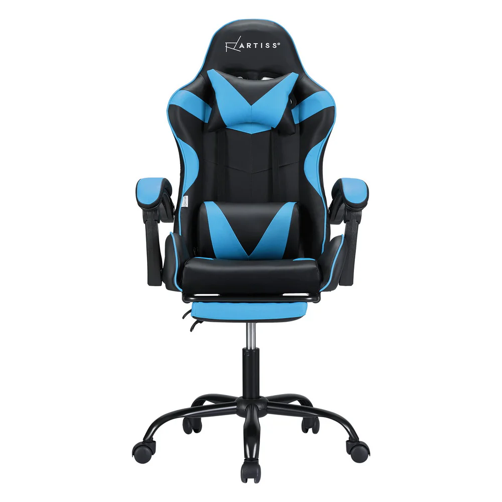 2 Point Massage Gaming Office Chair Footrest Cyan Blue - Image 3