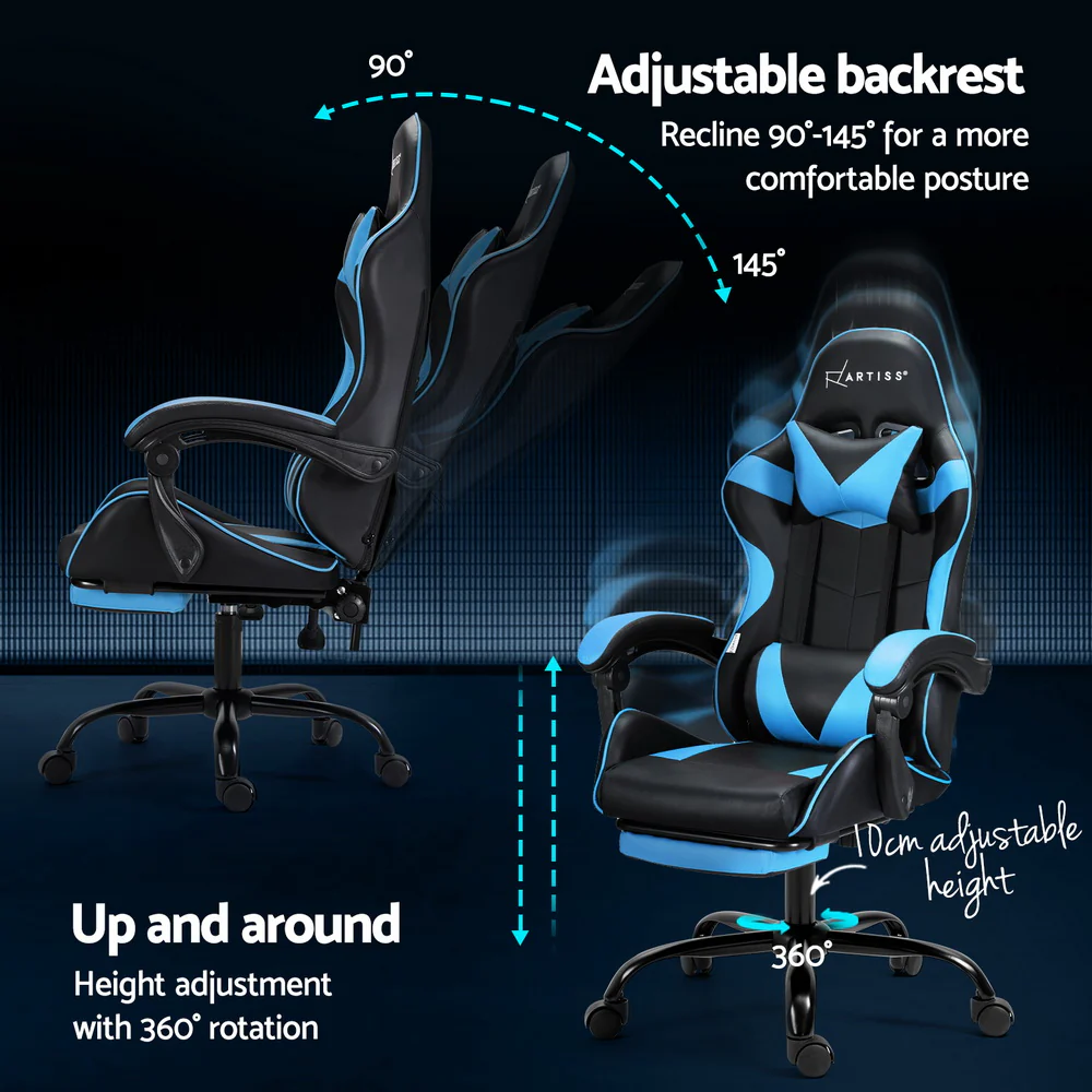 2 Point Massage Gaming Office Chair Footrest Cyan Blue - Image 5