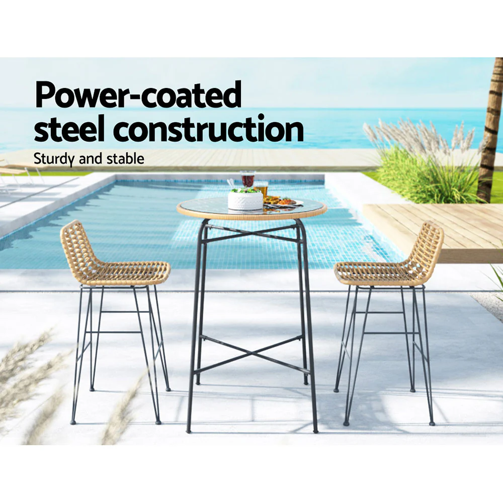 3 PCS Outdoor Bar Set Wicker Dining Bistro Patio Table Chairs Set Steel - Image 4