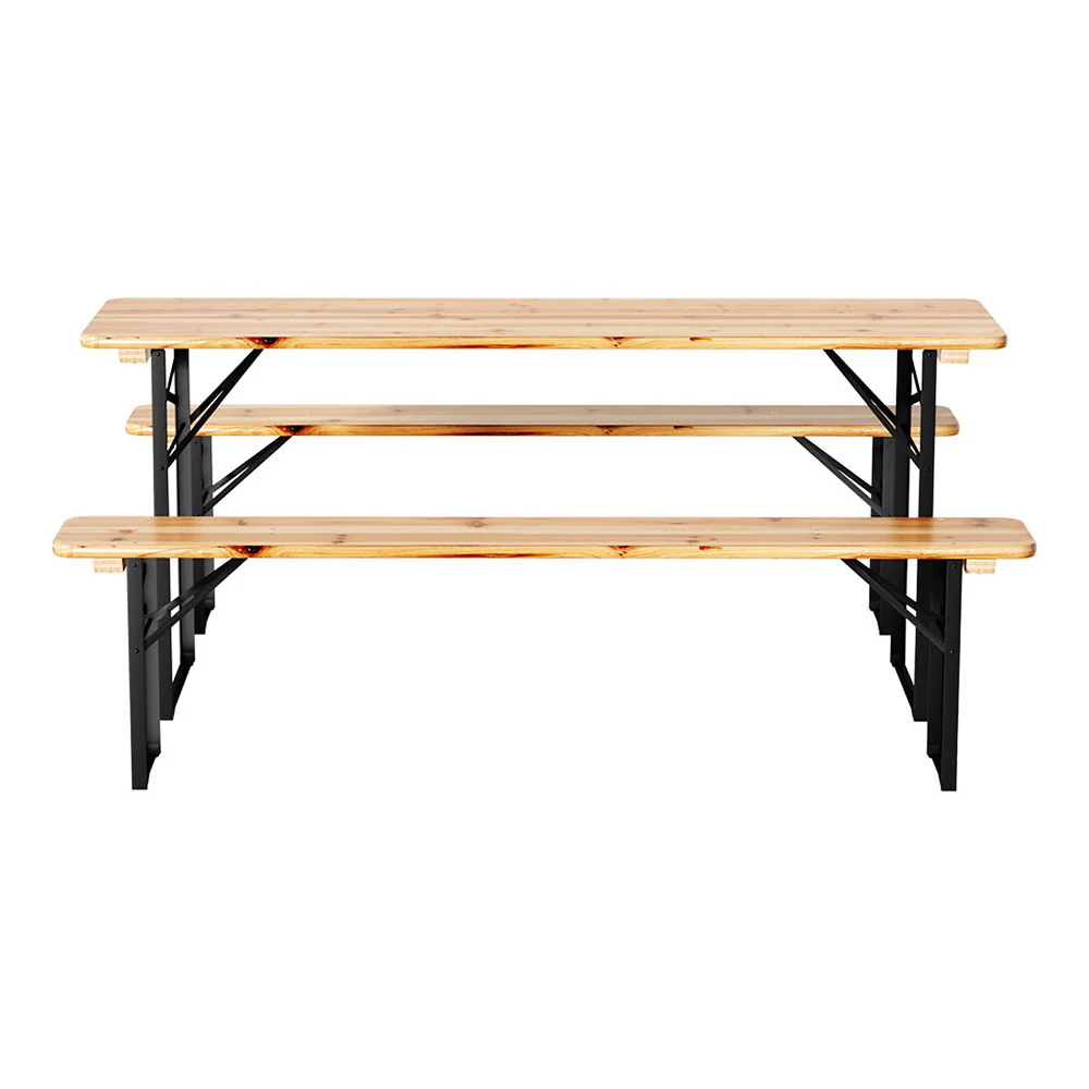 3 PCS Outdoor Furniture Dining Set Lounge Setting Patio Wooden Bench - Image 3