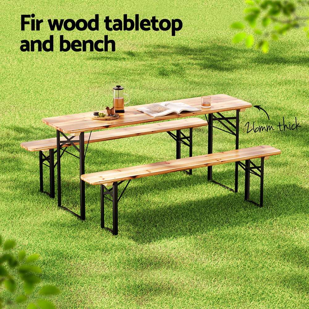 3 PCS Outdoor Furniture Dining Set Lounge Setting Patio Wooden Bench - Image 4
