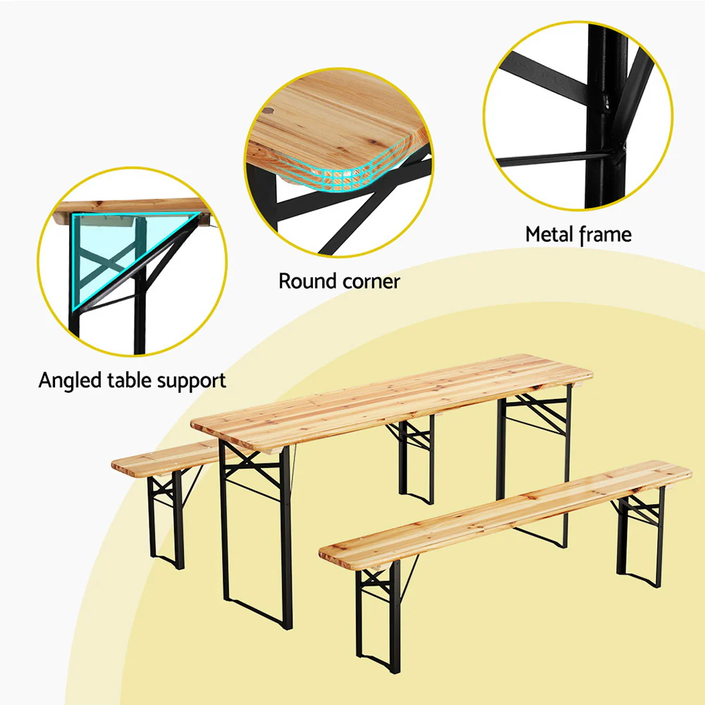 3 PCS Outdoor Furniture Dining Set Lounge Setting Patio Wooden Bench - Image 5