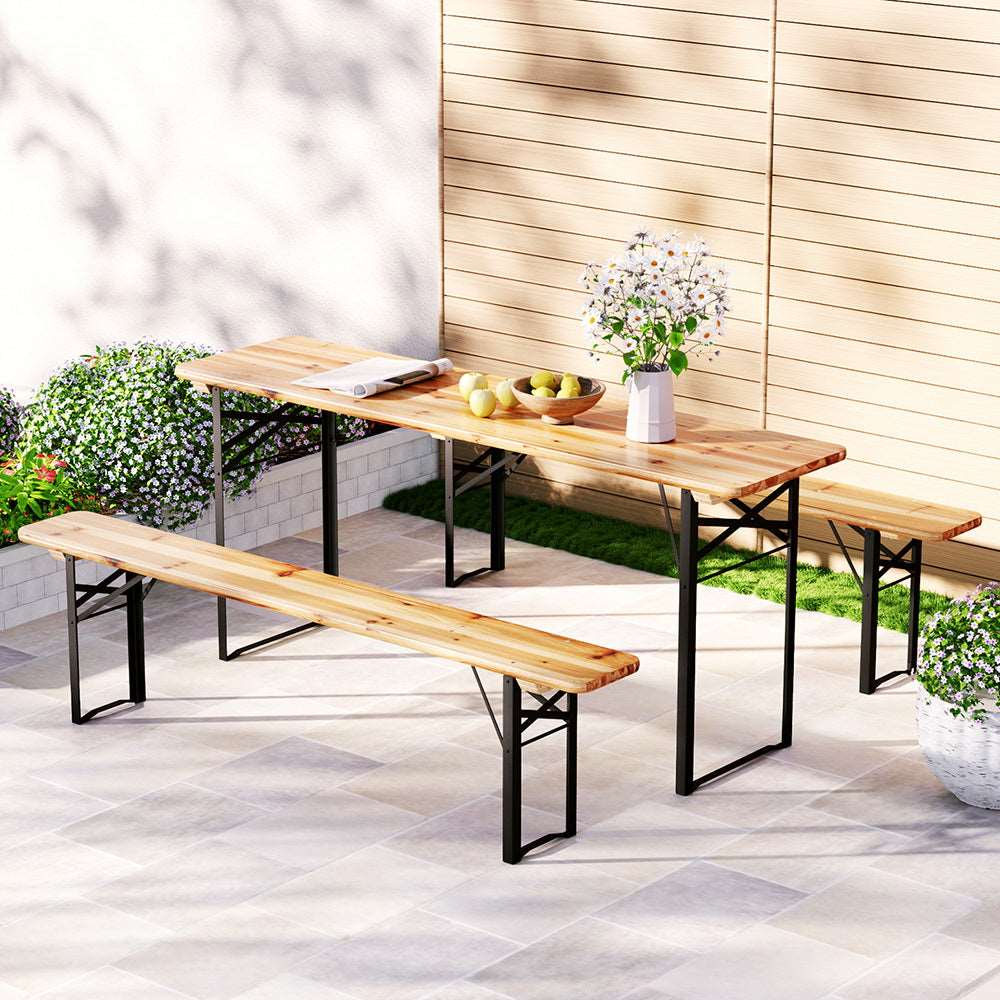 3 PCS Outdoor Furniture Dining Set Lounge Setting Patio Wooden Bench - Image 7