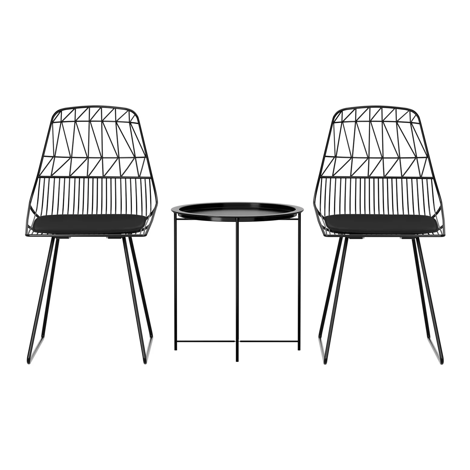 3 Piece Steel Outdoor Patio Bistro Set Black - Image 3