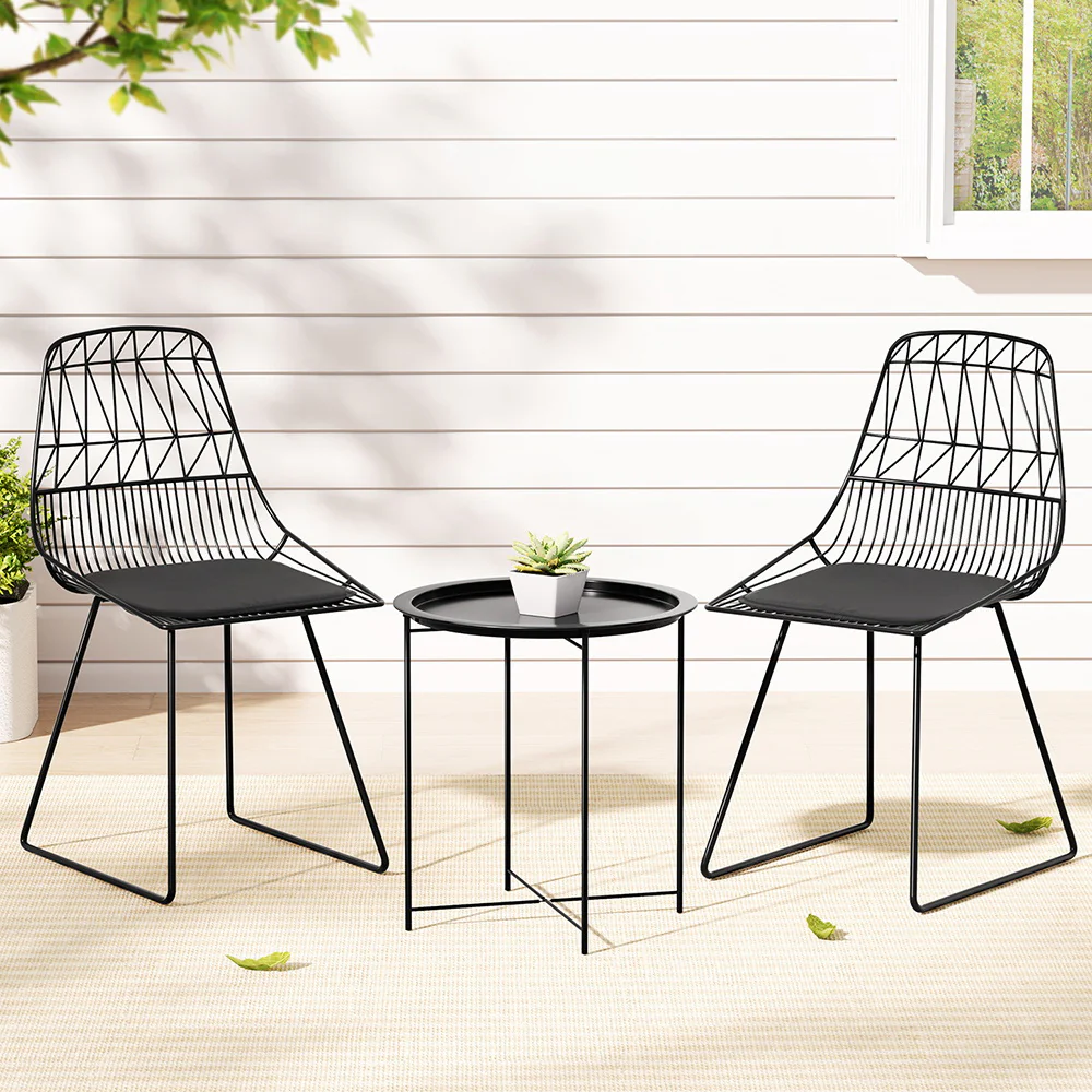 3 Piece Steel Outdoor Patio Bistro Set Black - Image 7
