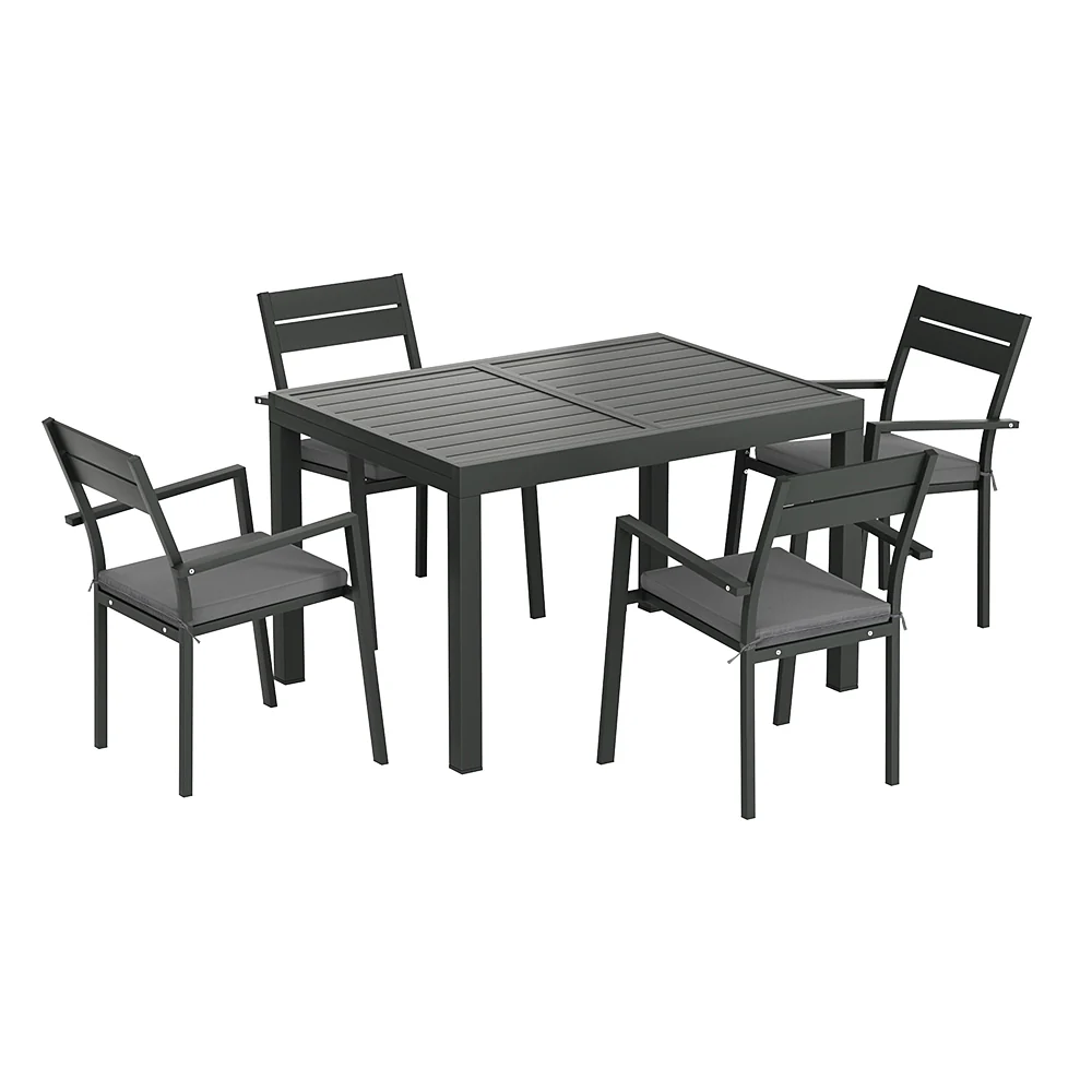 5 Piece Aluminium Outdoor Dining Set With Extension Table Black with Grey Cushions - Image 3