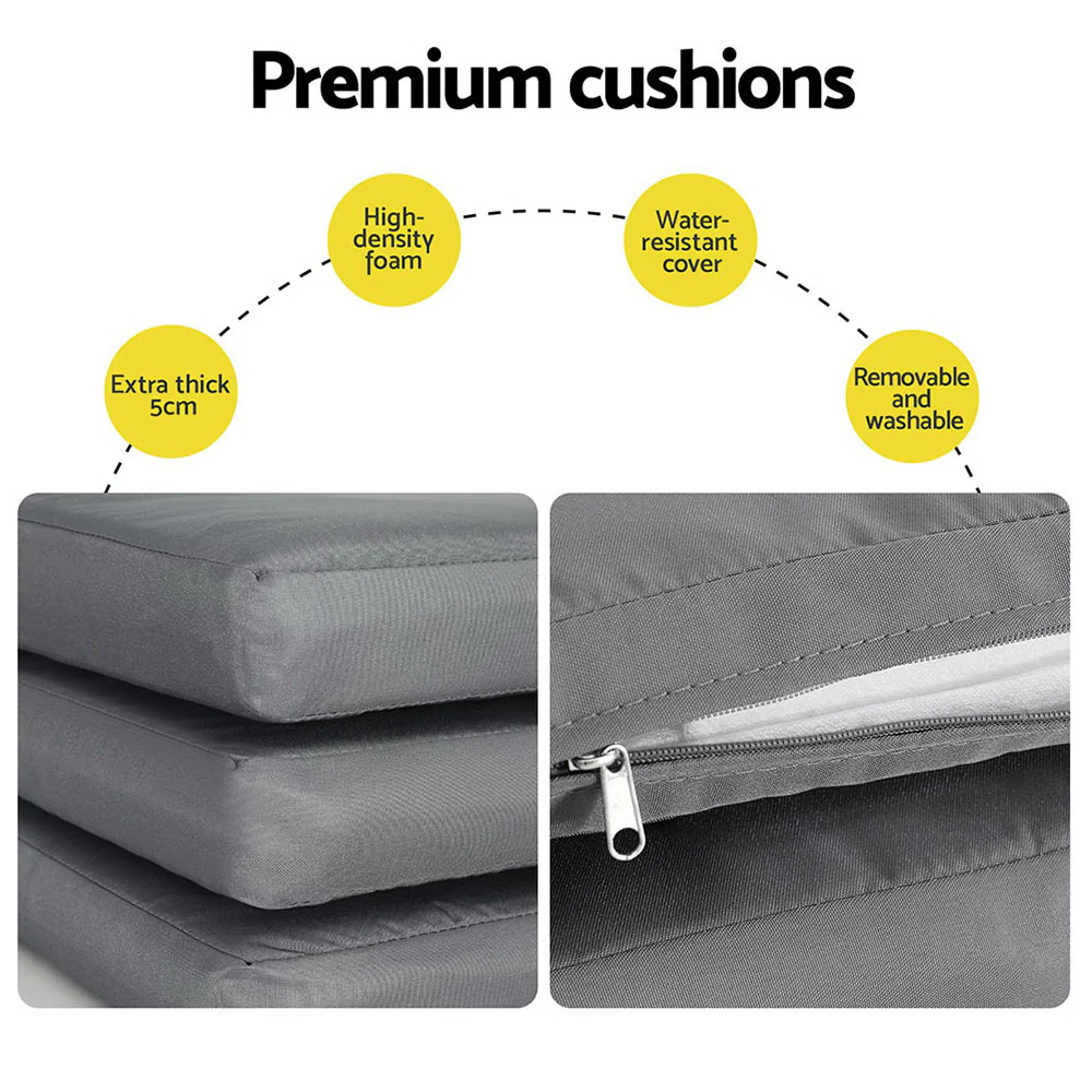 5 Piece Aluminium Outdoor Dining Set With Extension Table Black with Grey Cushions - Image 6