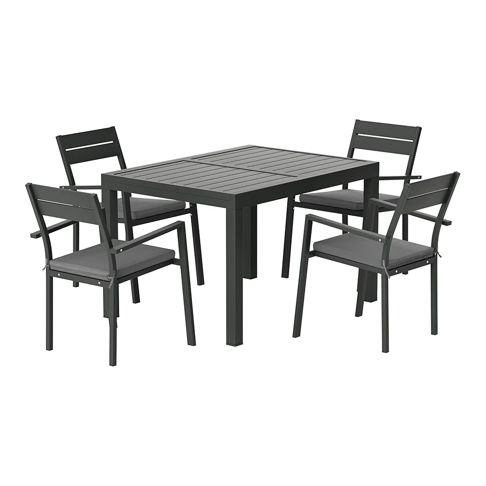 5 Piece Aluminium Outdoor Dining Set With Extension Table Black with Grey Cushions - Image 7