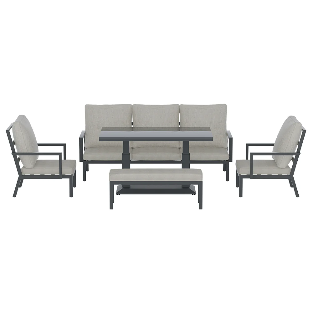 5-Piece Outdoor Furniture Setting Table Chair Set Aluminium Sofa 7-Seater - Image 4