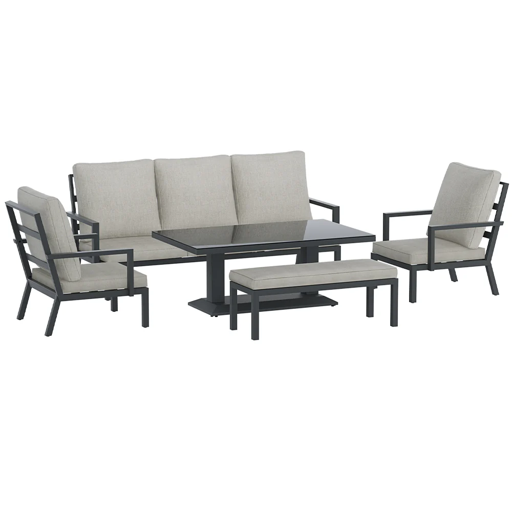 5-Piece Outdoor Furniture Setting Table Chair Set Aluminium Sofa 7-Seater - Image 7