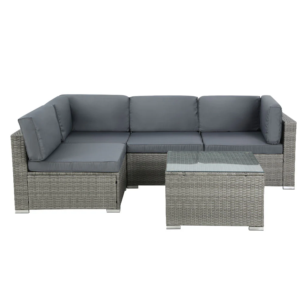 5-Piece Outdoor Sofa Set Wicker Couch Lounge Setting 4 Seater Grey - Image 3