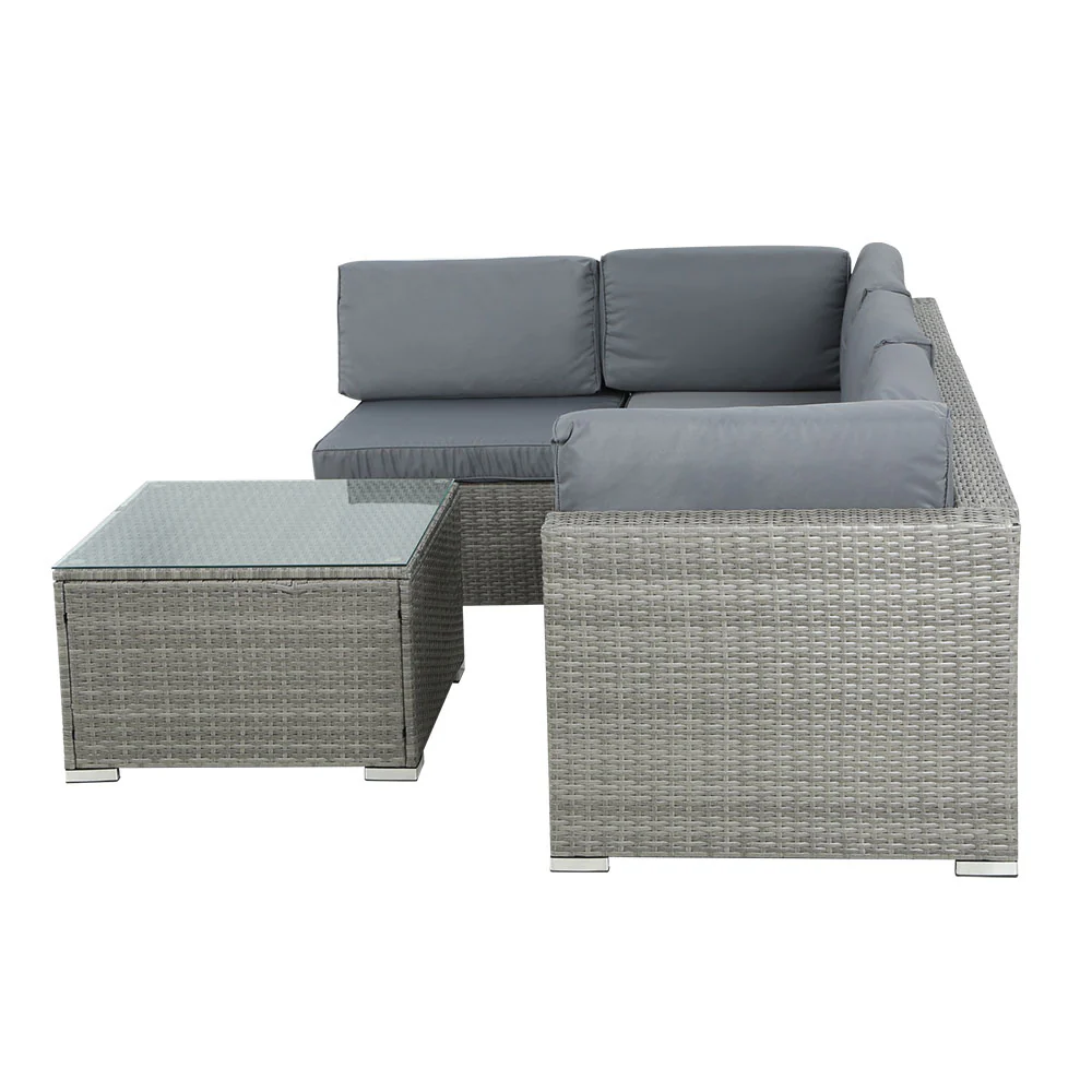 5-Piece Outdoor Sofa Set Wicker Couch Lounge Setting 4 Seater Grey - Image 4