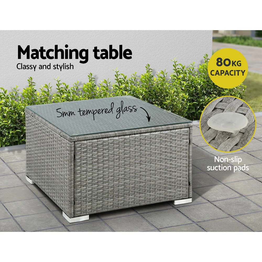 5-Piece Outdoor Sofa Set Wicker Couch Lounge Setting 4 Seater Grey - Image 7