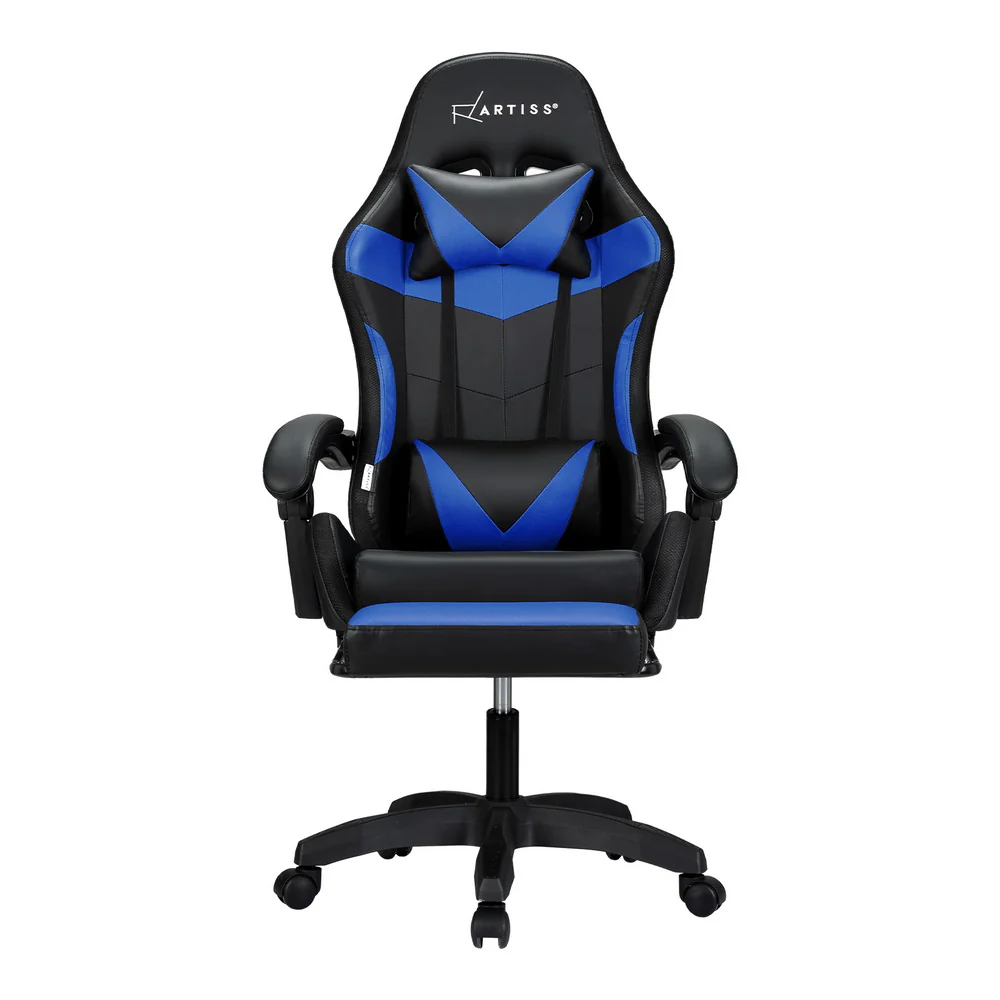 6 Point Massage Gaming Office Chair 7 LED Footrest Blue - Image 3