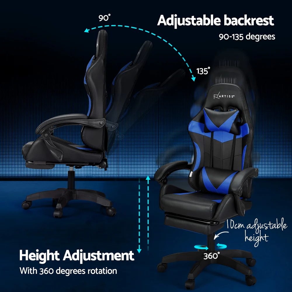 6 Point Massage Gaming Office Chair 7 LED Footrest Blue - Image 6