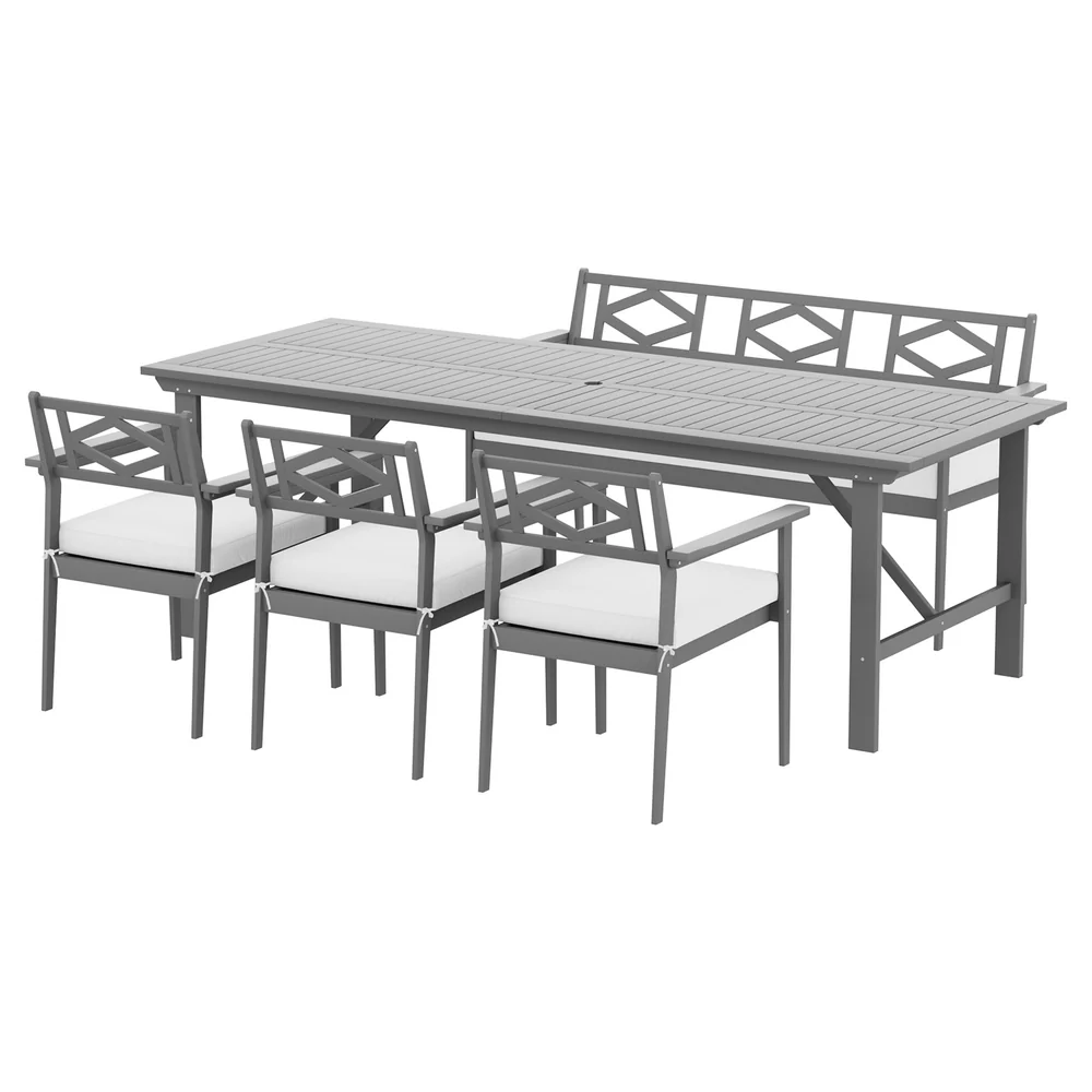 6 Seat Acacia Wood Outdoor Dining Set Grey - Image 3