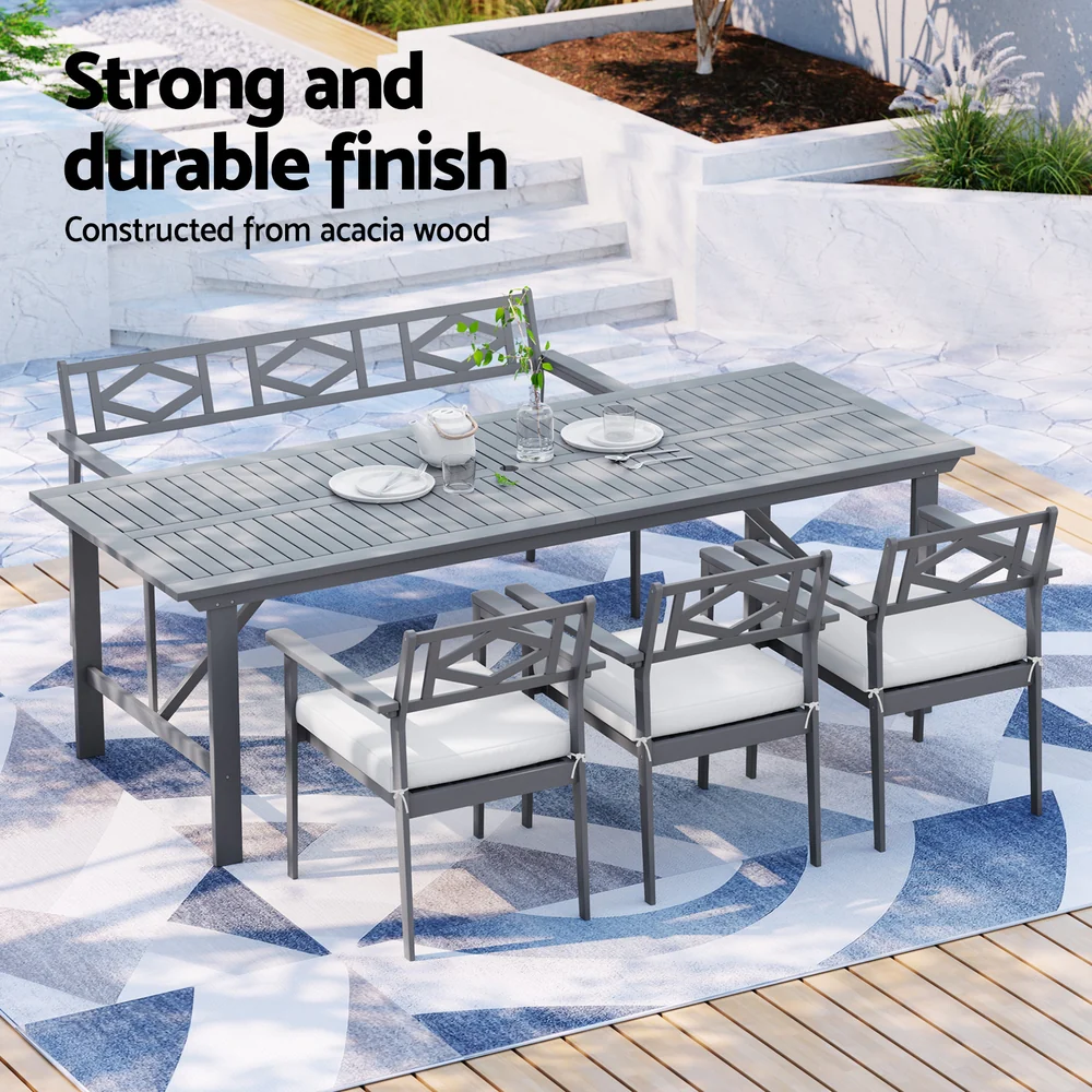 6 Seat Acacia Wood Outdoor Dining Set Grey - Image 4