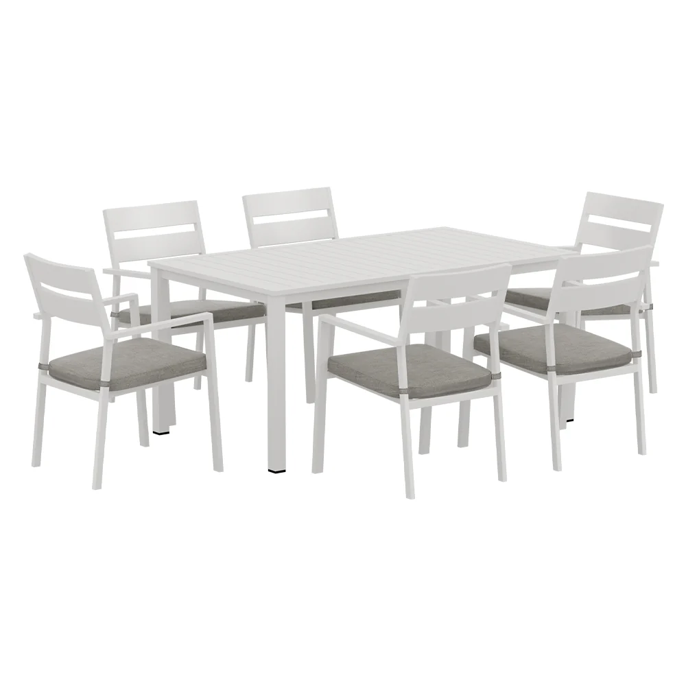 7 Piece Aluminium Outdoor Dining Set White - Image 3