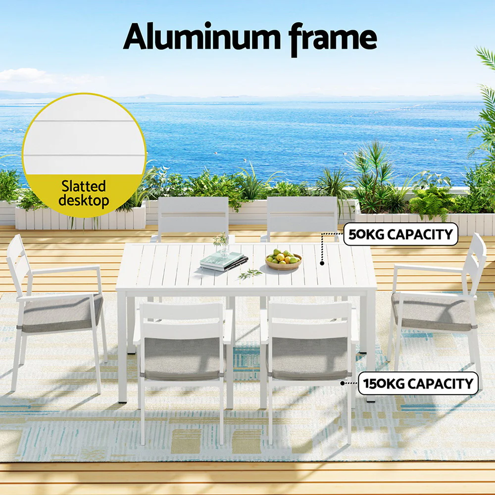 7 Piece Aluminium Outdoor Dining Set White - Image 4