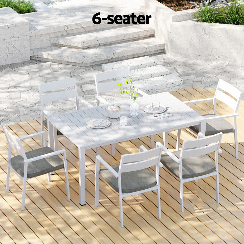 7 Piece Aluminium Outdoor Dining Set White - Image 6