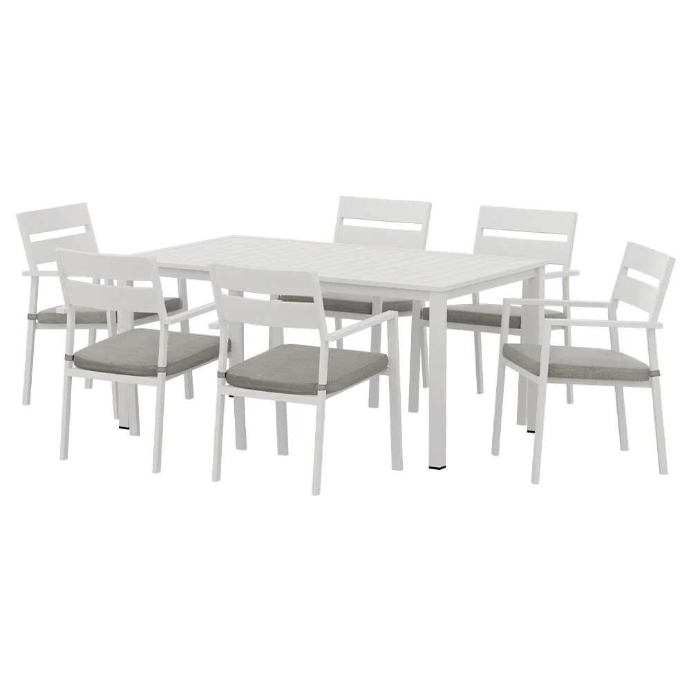 7 Piece Aluminium Outdoor Dining Set White - Image 7