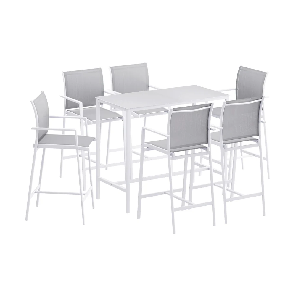 7-Piece Outdoor Bar Table & Stools Set – White - Image 3