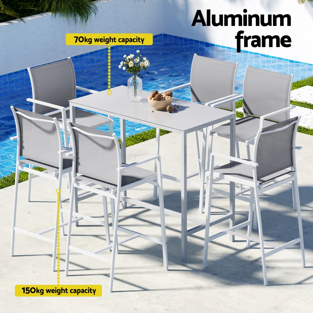 7-Piece Outdoor Bar Table & Stools Set – White - Image 4