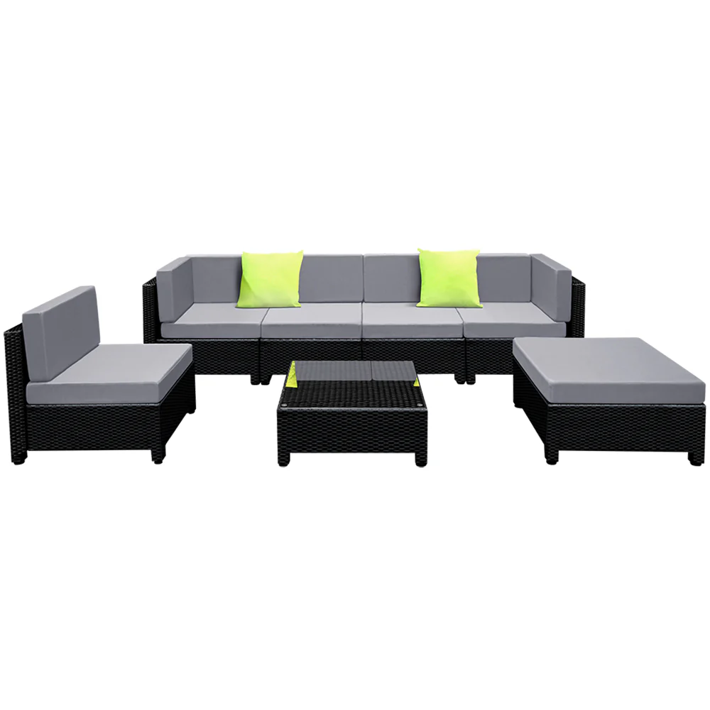 7-Piece Outdoor Sofa Set Wicker Couch Lounge Setting Seat Cover - Image 3