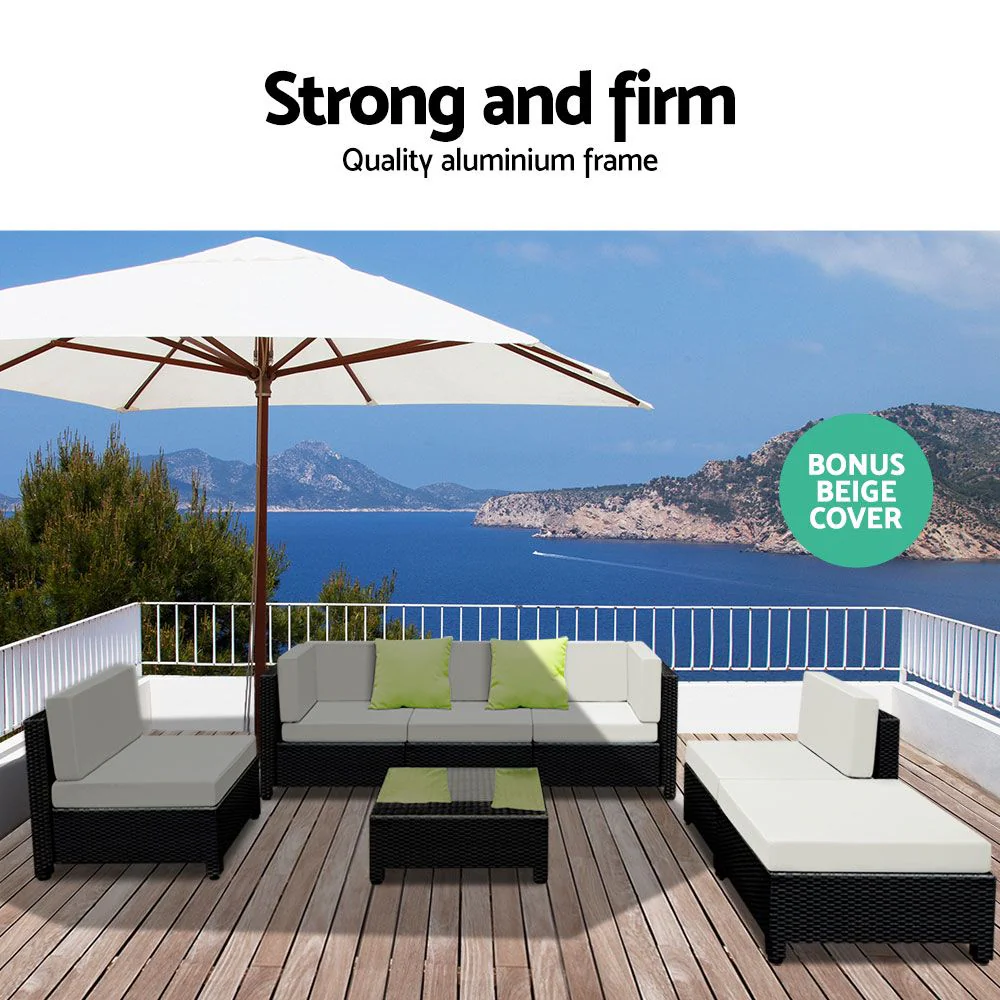 7-Piece Outdoor Sofa Set Wicker Couch Lounge Setting Seat Cover - Image 5