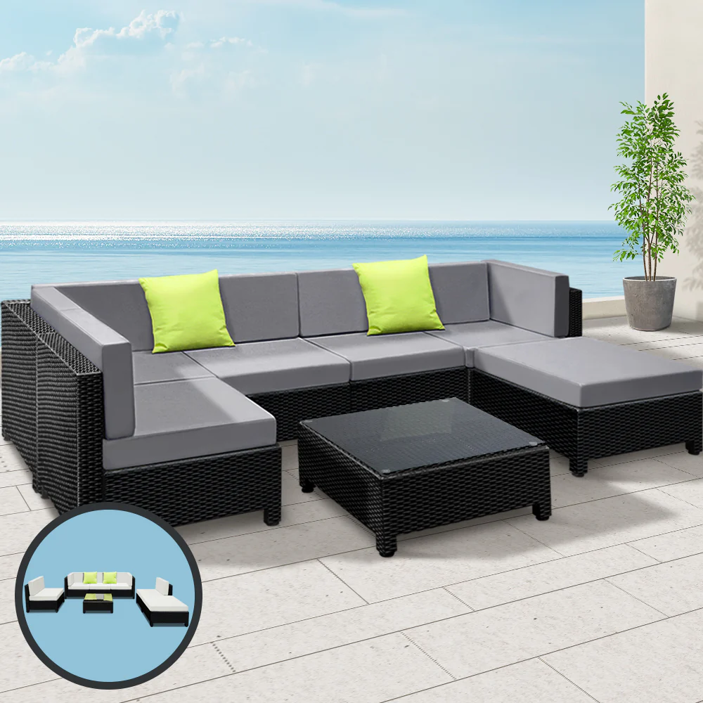 7-Piece Outdoor Sofa Set Wicker Couch Lounge Setting Seat Cover - Image 8