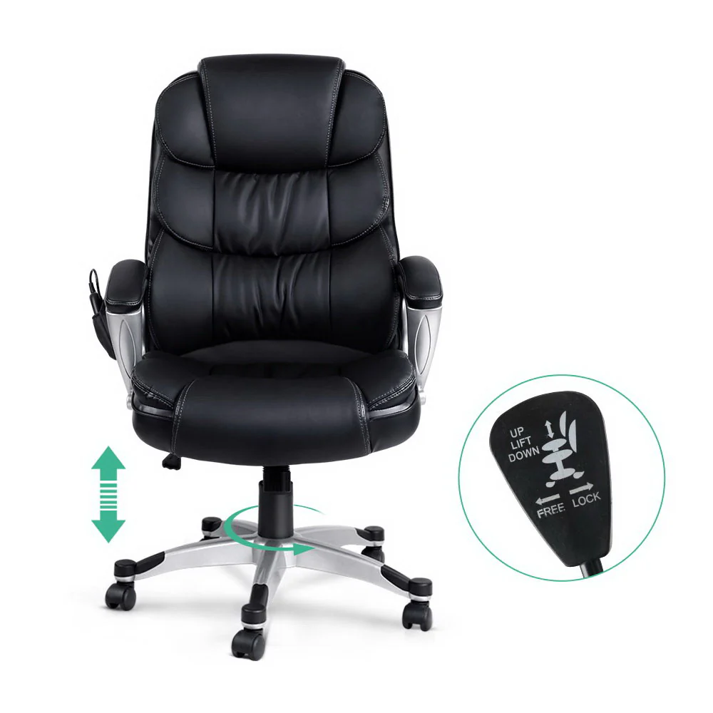 8 Point Massage Office Chair Heated Seat PU Black - Image 3