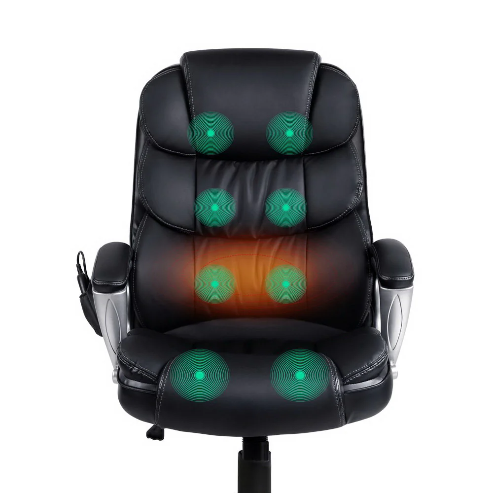 8 Point Massage Office Chair Heated Seat PU Black - Image 5