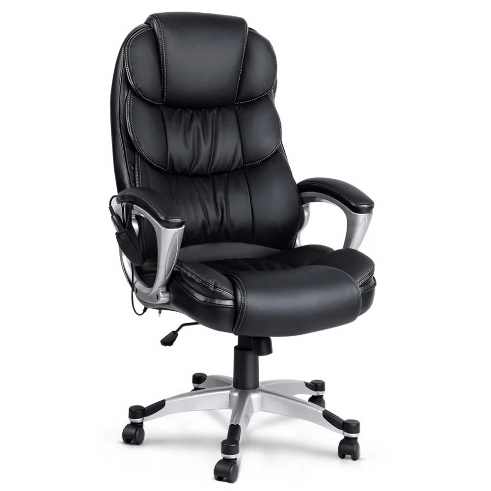 8 Point Massage Office Chair Heated Seat PU Black - Image 8
