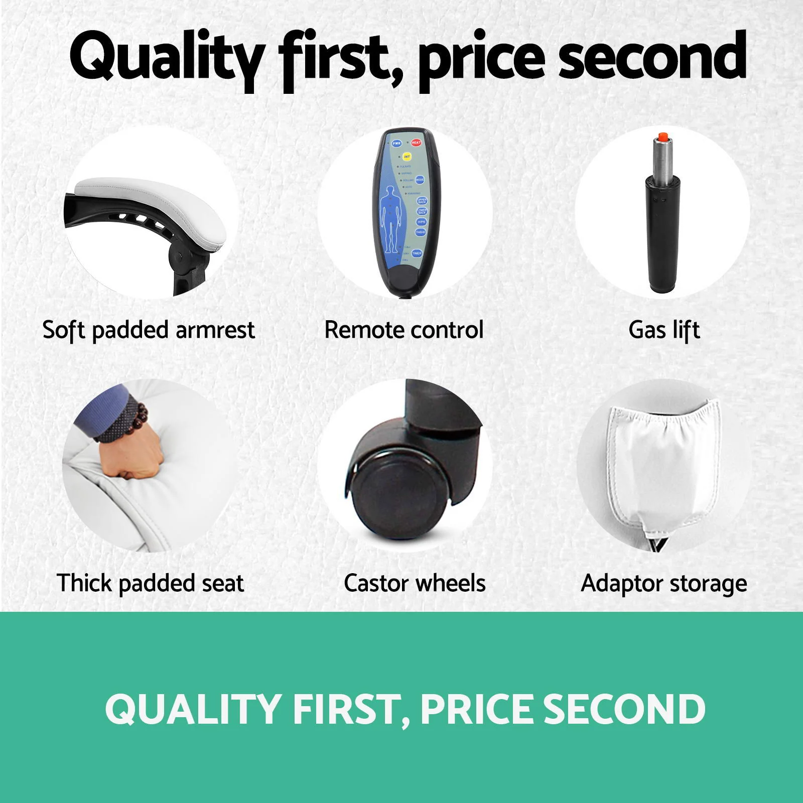 8 Point Massage Office Chair Heated Seat Recliner PU White - Image 6