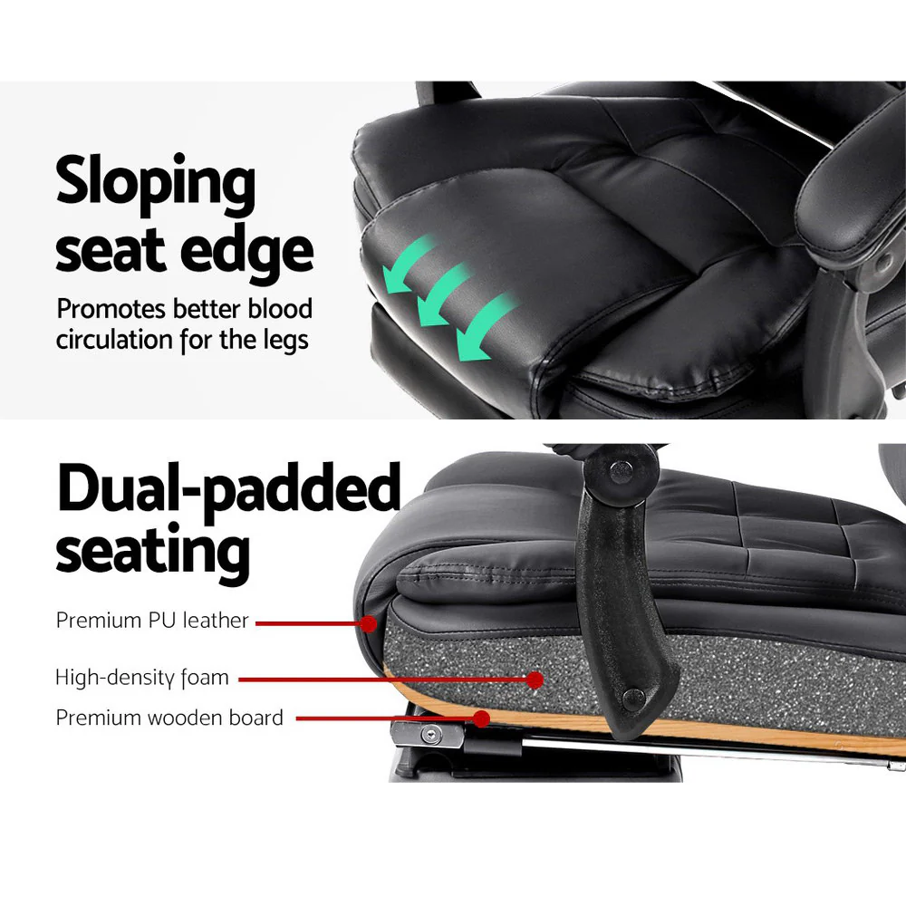 8 Point Massage Office Chair PU Leather Footrest Black - Image 5