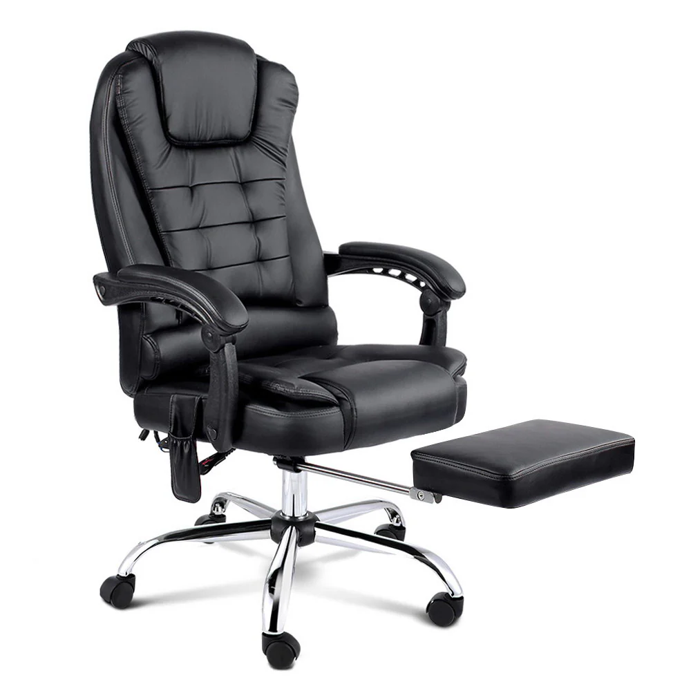8 Point Massage Office Chair PU Leather Footrest Black - Image 8