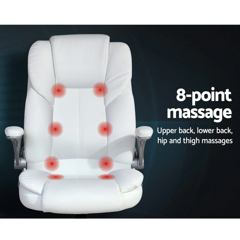 8 Point Massage Office Chair PU Leather White - Image 3