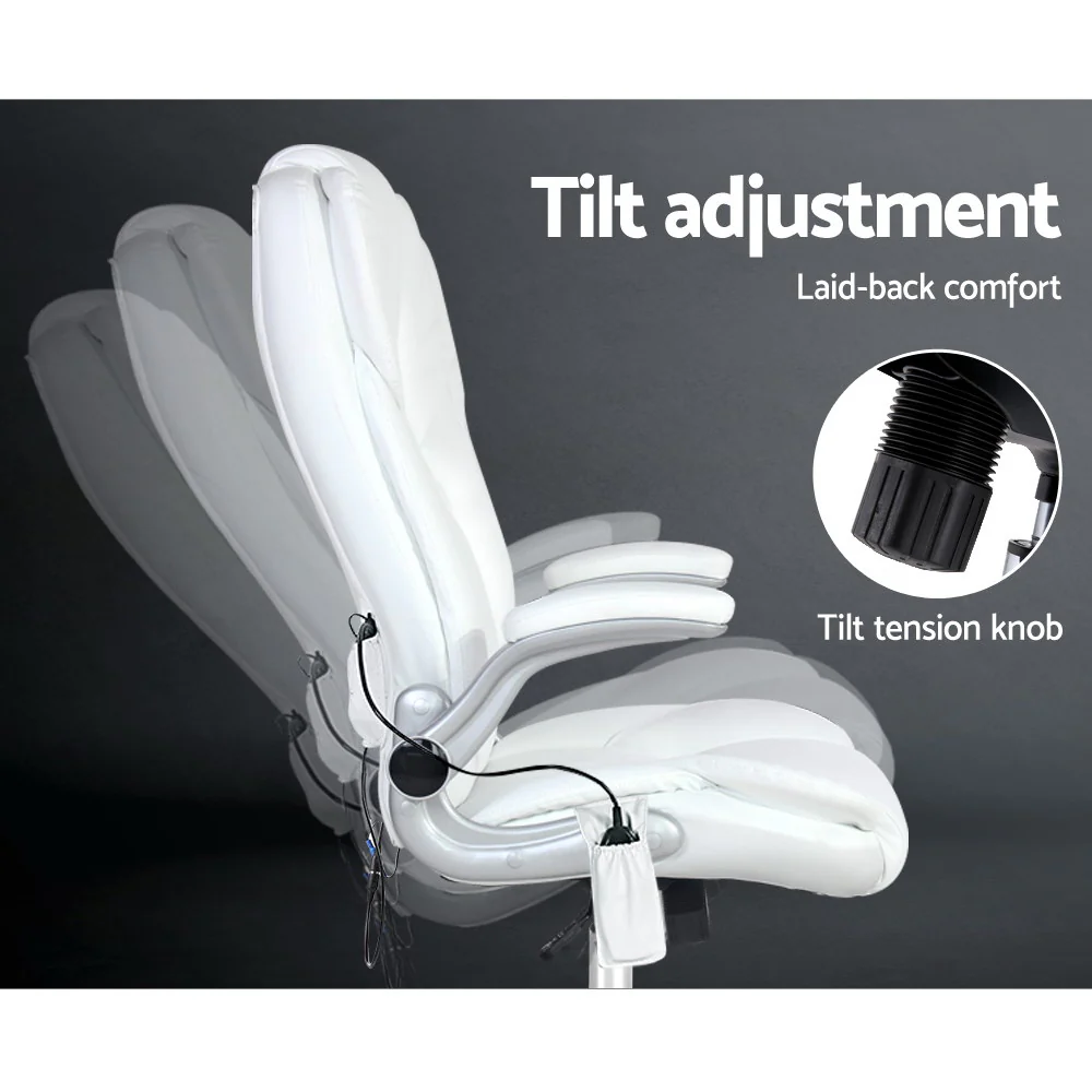 8 Point Massage Office Chair PU Leather White - Image 4