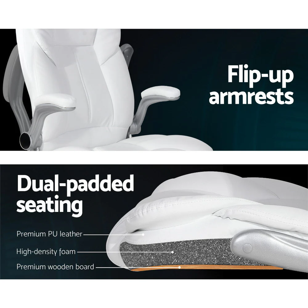 8 Point Massage Office Chair PU Leather White - Image 5