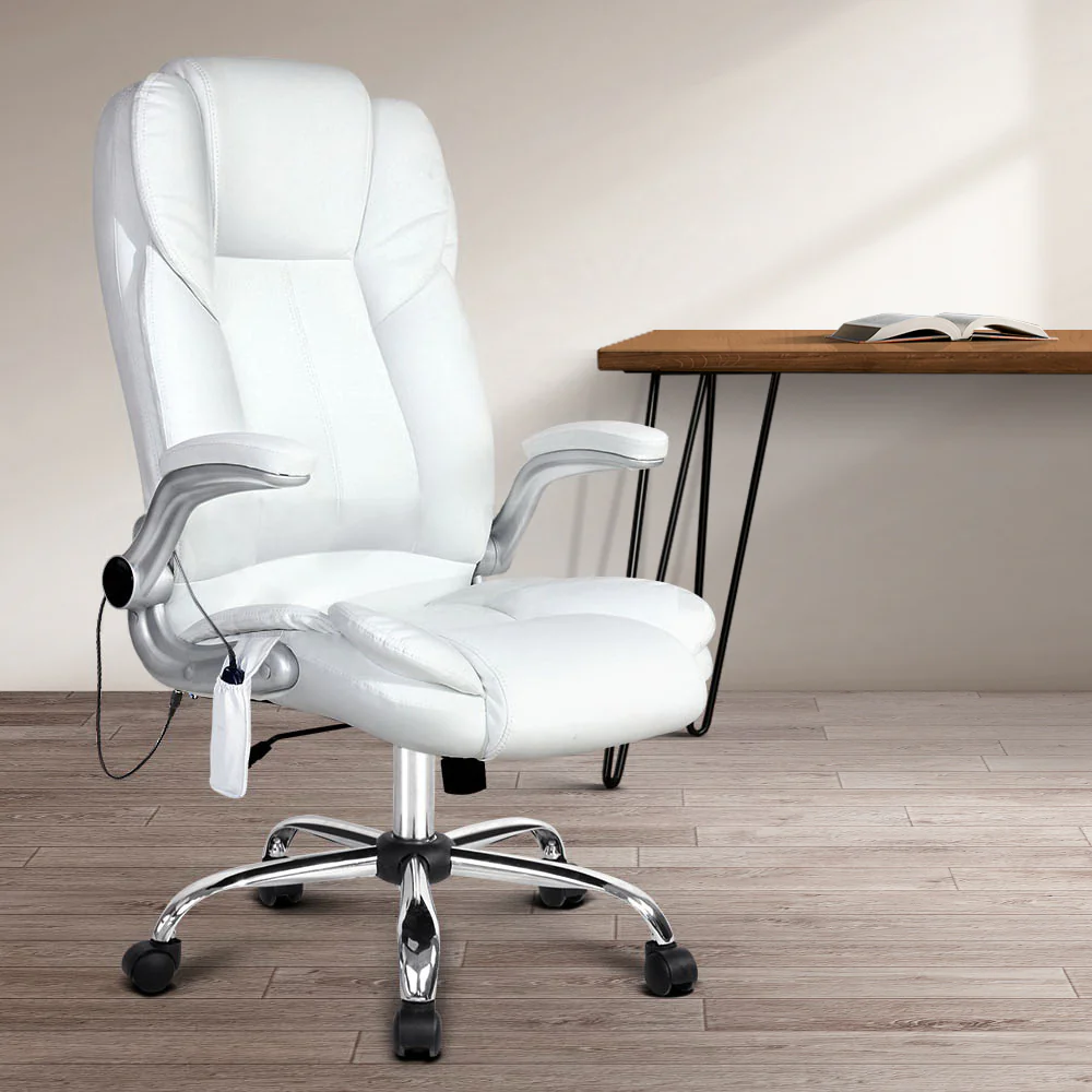 8 Point Massage Office Chair PU Leather White - Image 7