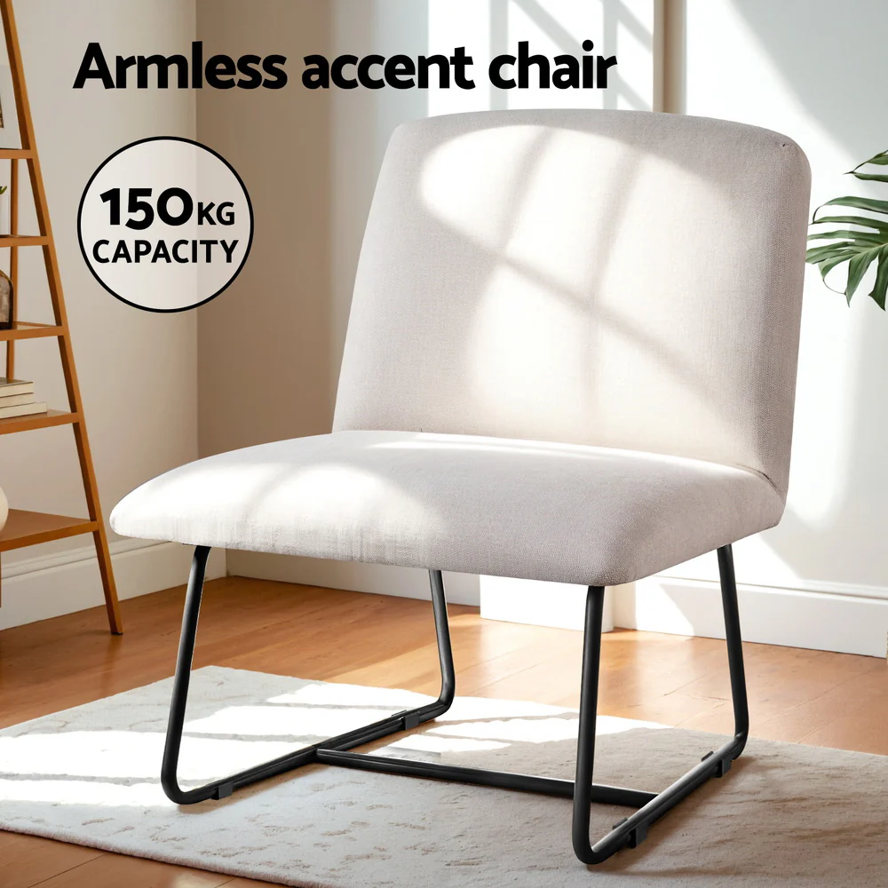 Accent Chair Armless Armchair Sled Cross Leg Beige - Image 4