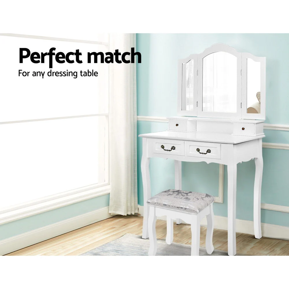 Dressing Table Stool Bedroom White Make Up Chair Fabric Furniture - Image 4