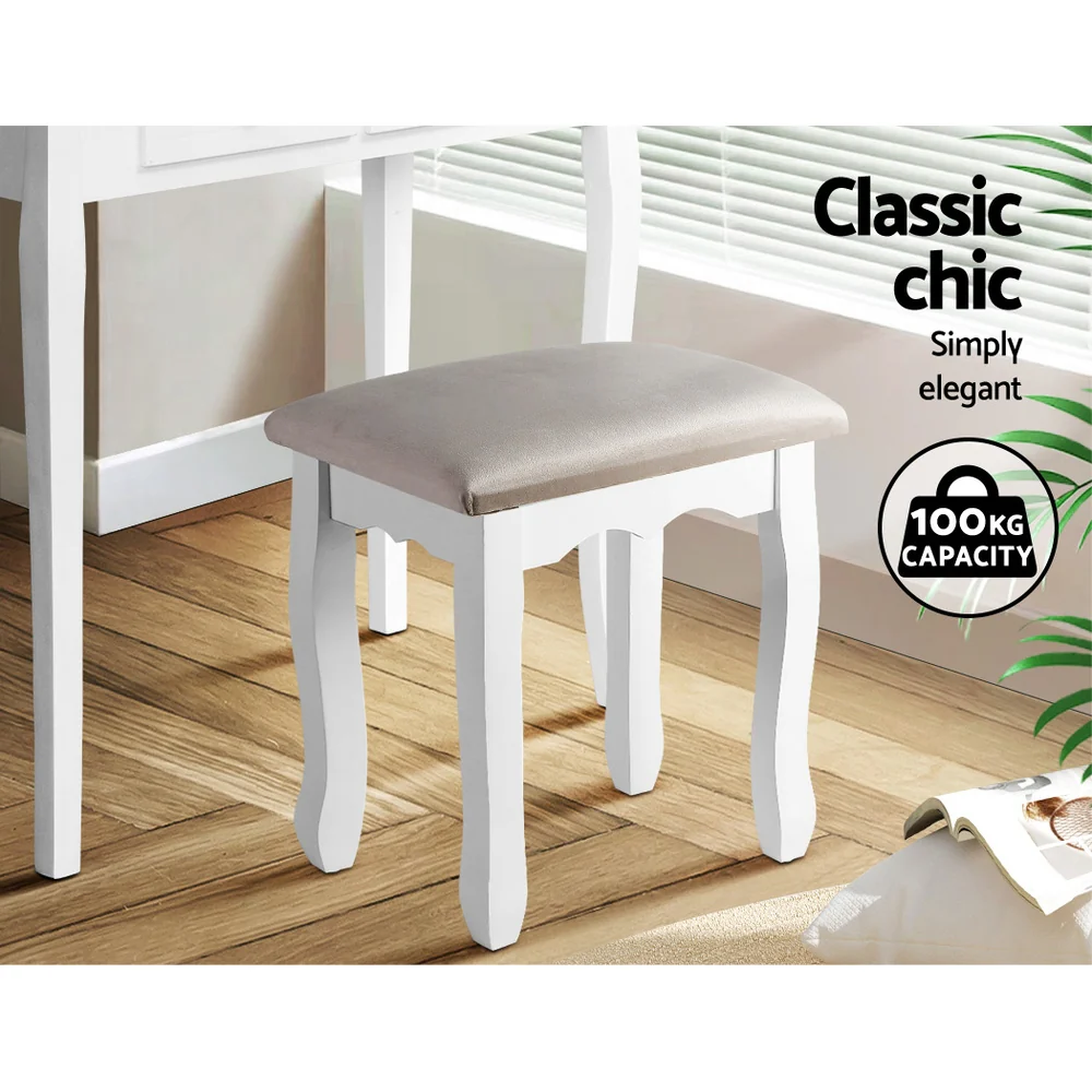 Dressing Table Stool Makeup Chair Bedroom Vanity Velvet Fabric Grey - Image 5