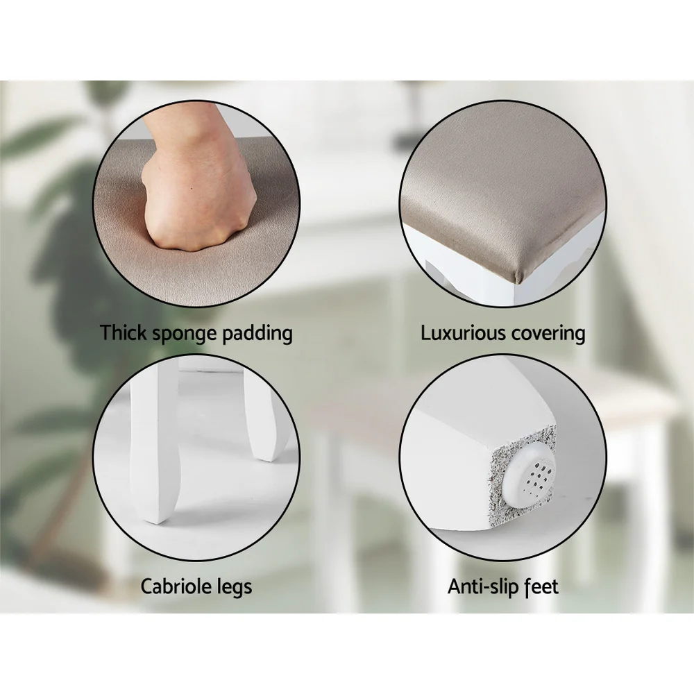 Dressing Table Stool Makeup Chair Bedroom Vanity Velvet Fabric Grey - Image 7