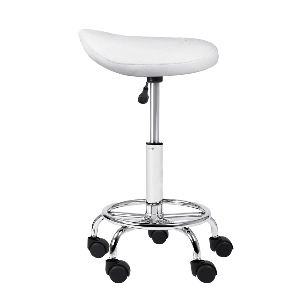 Saddle Salon Stool White PU Swivel Barber Hair Dress Chair Hydraulic Lift - Image 3