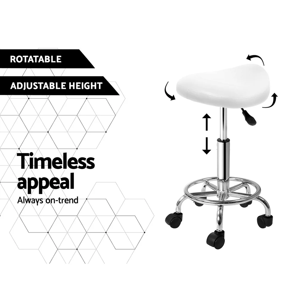 Saddle Salon Stool White PU Swivel Barber Hair Dress Chair Hydraulic Lift - Image 5