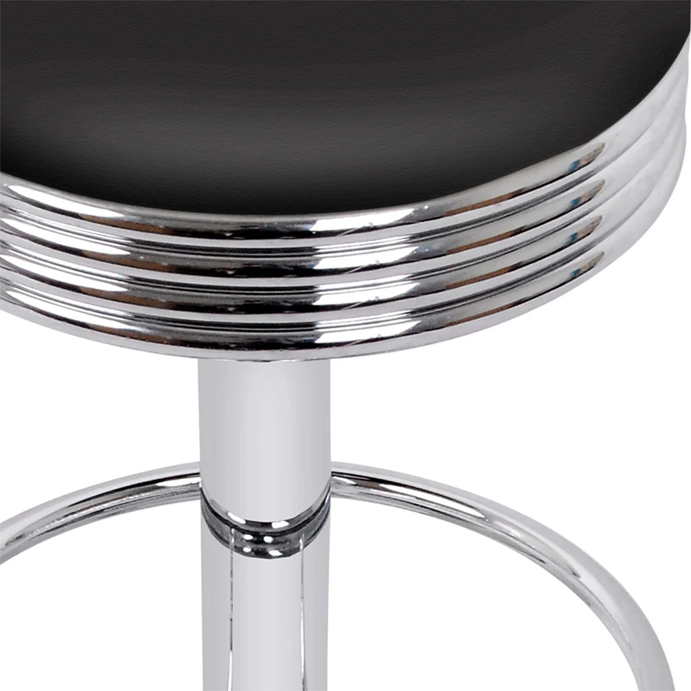 Set of 2 Backless PU Leather Bar Stools - Black and Chrome - Image 3