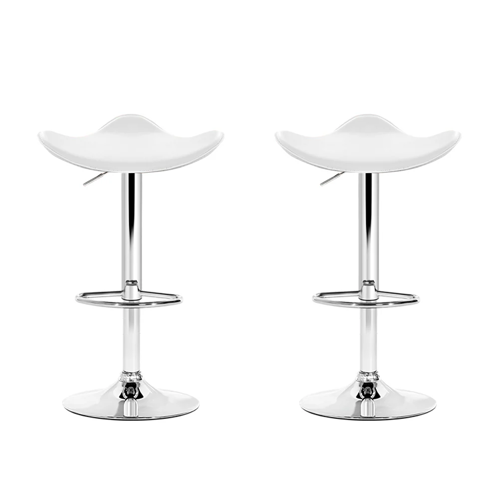 Set of 2 Gas Lift Bar Stools PU Leather - White and Chrome - Image 3