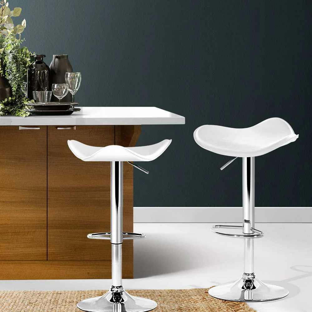 Set of 2 Gas Lift Bar Stools PU Leather - White and Chrome - Image 7