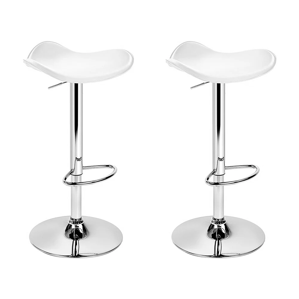 Set of 2 Gas Lift Bar Stools PU Leather - White and Chrome - Image 8